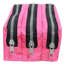 Estojo Triplo Escolar Feminino Masculino Tactel Simples Bom Cor Rosa Foto mini  2