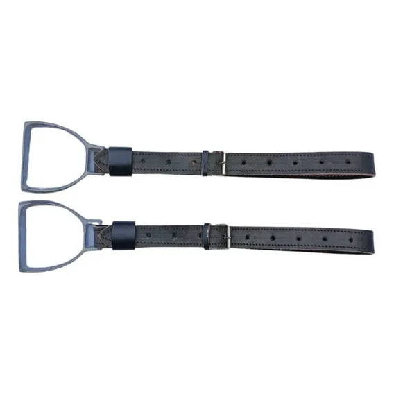 Estribo Aluminio C/ Loro Couro Cavalo Crioulo Cor Preto Foto 1
