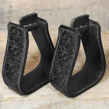 Estribo Sino Em Couro Bordado Klk Largo Para Sela Cavalo Cor Preto Foto mini 4