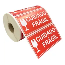 Etiqueta Cuidado Frágil 100x50 500 Etiquetas Adesivas Cor Vermelho Foto  mini 1