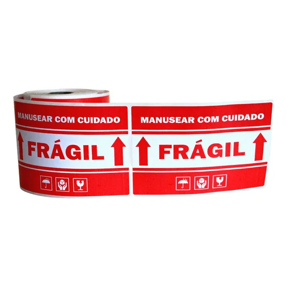 Etiqueta Frágil Etiqueta Cuidado Fragil - 100x150 - Adesiva Cor Vermelho Foto 1