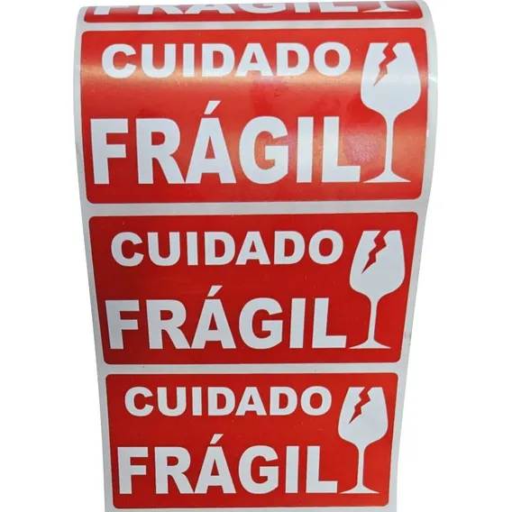 Etiqueta Frágil Etiqueta Cuidado Fragil - 100x50 Cor Vermelho Foto 1
