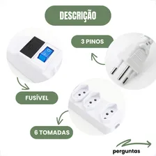 Extensão 5m Régua Energia 6 Tomadas Filtro De Linha Bivolt Cor Branco Foto mini  3