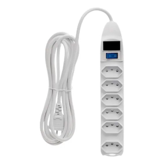 Extensão 5m Régua Energia 6 Tomadas Filtro De Linha Bivolt Cor Branco Foto 1