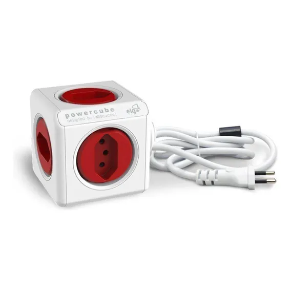 Extensão Elétrica 5 Tomadas Powercube ELG Filtro De Linha Cor Branco/Vermelho Bivolt Foto 1