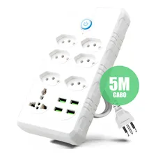 Extensão Régua Elétrica 7 Tomadas Com 4 Usb Bivolt 110v/220v 5 Metros Cabo Kapbom Foto mini 1