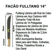 Facão Mato Cabo Madeira 12 Fulltang Inox Roça Fazenda Sitio Foto mini 2