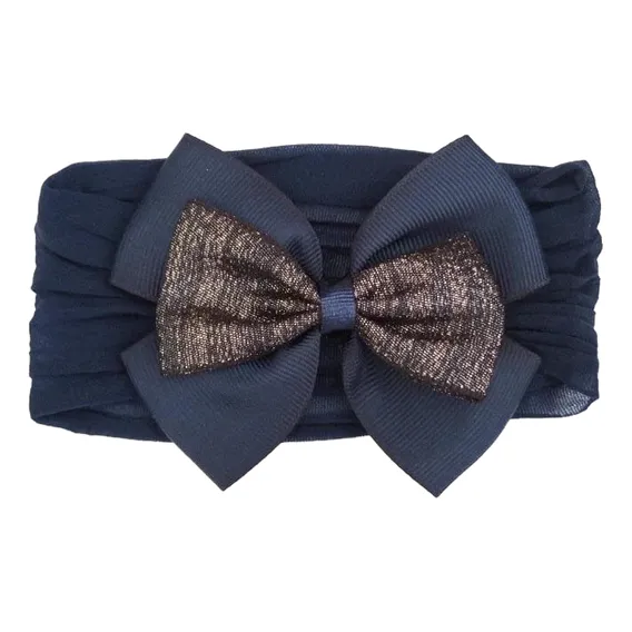 Faixa De Cabelo Para Bebe Turbante Com Laço Cor Azul-escuro Foto 1