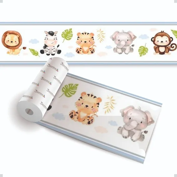 Faixa Decorativa Infantil BebĂȘ Papel Parede Safari Animais Foto 1