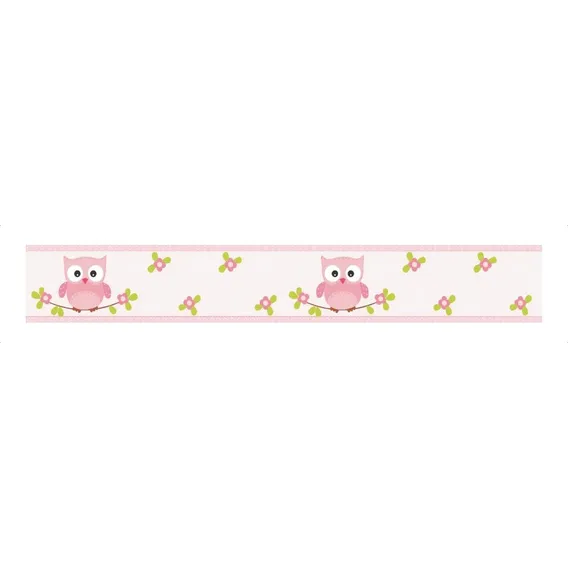 Faixa Decorativa Infantil Papel Parede Adesivo Coruja Cor Coruja Rosa Foto 1