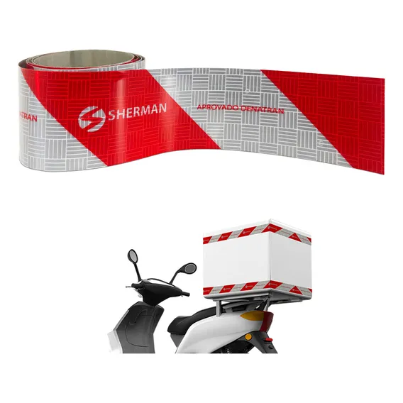 Faixa Fita Refletiva Baú De Moto Caixote Padrão 3m Cor Vermelho Prismático Foto 1