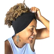 Faixa turbante cruzada bandana viscose adulto feminino cor preto Foto mini 2