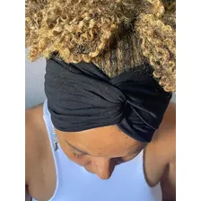 Faixa turbante cruzada bandana viscose adulto feminino cor preto Foto mini 3