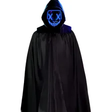 Fantasia Mascara Led Neon E Capa Preta Halloween Cosplay Cor Azul Máscara Neon Foto  mini 1