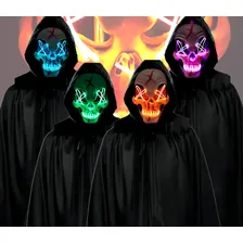 Fantasia Mascara Led Neon E Capa Preta Halloween Cosplay Cor Azul Máscara Neon Foto mini  2