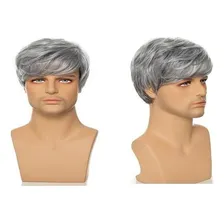 Fantasia Peruca Masculina Curta Cosplay Cinza Carnaval Foto  mini 1