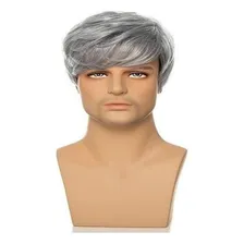 Fantasia Peruca Masculina Curta Cosplay Cinza Carnaval Foto mini  2