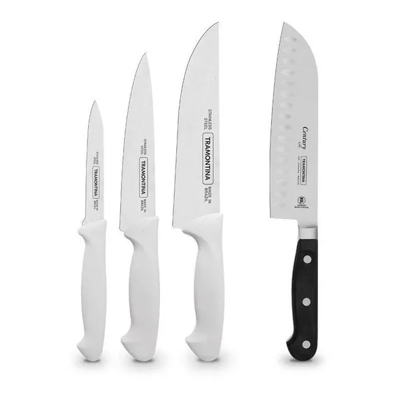 Faqueiro 3 Peças Premium + 1 Faca 7 Pol Santoku Tramontina Cor Branco Foto 1