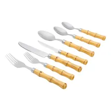 Faqueiro 42 Peças Cabo Tipo Bambu Bon Gourmet 3794 Cor Mostarda Cor Secundária Prateado Foto mini 2