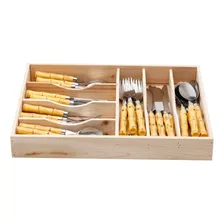 Faqueiro 42 Peças Cabo Tipo Bambu Bon Gourmet 3794 Cor Mostarda Cor Secundária Prateado Foto mini 3