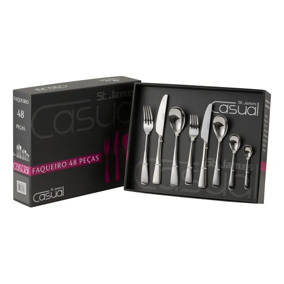 Faqueiro Inox 48 Peças Com Caixa Para Presente Curve Foto 1
