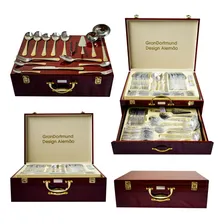 Faqueiro Inox 84 Peças Talheres Banhado Ouro Maleta Madeira Cor Dourado Foto mini 1