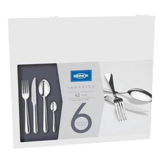 Faqueiro Lyon 42 Peças Aço Inoxidável Inox 6 Pessoas Brinox Foto 1