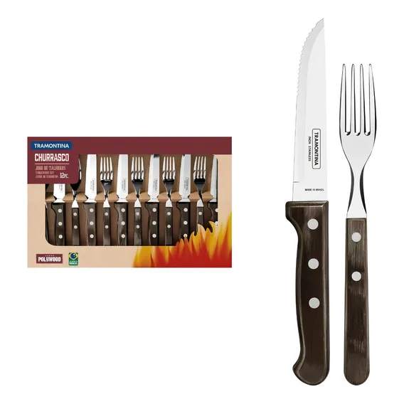 Faqueiro Para Churrasco Jumbo Jr Polywood 12 Pçs Tramontina Cor Marrom Foto 1