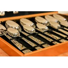 Faqueiro Talheres Inox 24 Peças Com Dourado + Maleta Dourada Foto mini 3