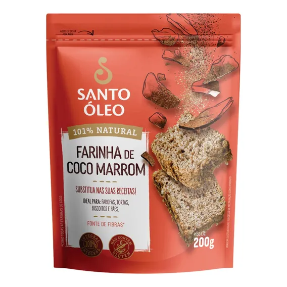 Farinha Coco Marrom Vegano Integral S/glĂșten 200g Santo Ăleo Foto 1