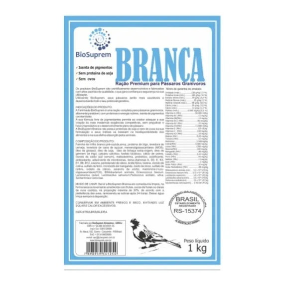 Farinhada Para Pássaros - Biosuprem Branca 1kg Foto 1