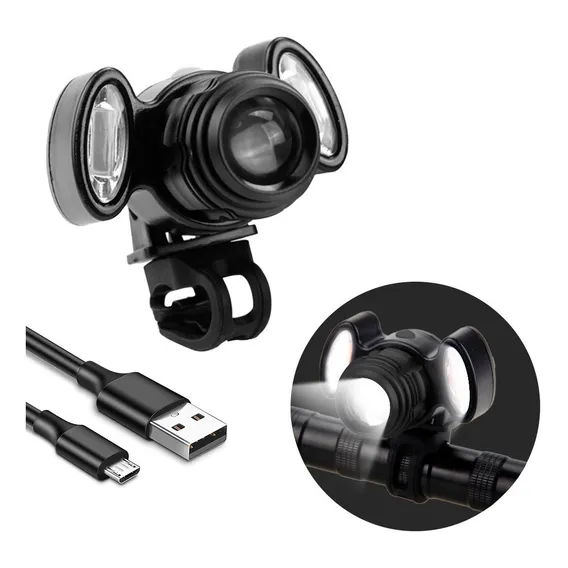 Farol Bike Bicicleta T6 3 Focos E Zoom- Recarregável Foto 1