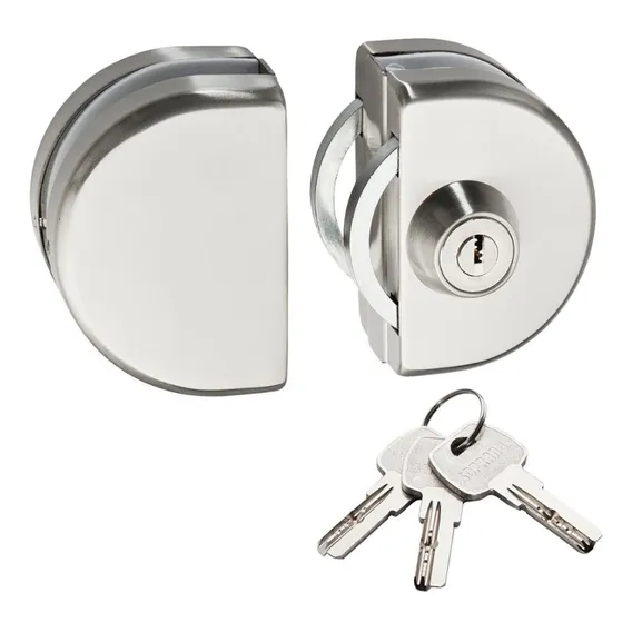 Fechadura Auxiliar Pressão 2 Folhas Vidro/Vidro Porta De Correr Soprano Inox Escovado 059 Foto 1