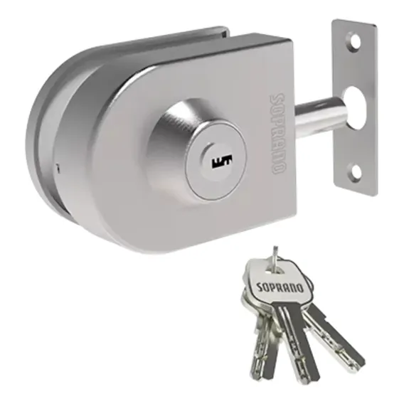 Fechadura Soprano Para Porta Vidro 1 Folha Com Alvenaria Pivotante Fixação Por Pressão Va 156 Pk Inox Escovado Foto 1