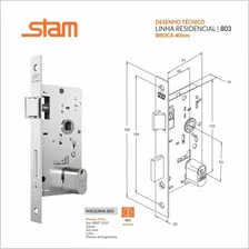 Fechadura Stam Inox Escovado 803/09 Externa Roseta Quadrada Foto mini 4