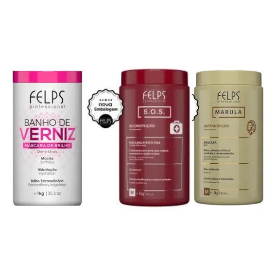 Felps Cronograma Capilar Sos + Banho De Verniz + Marula 1kg Foto 1