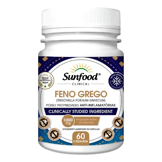 Feno-grego, feno-grego, feno grego, 60 cápsulas, 1000 mg, alimento solar, sabor sem sabor Foto 1