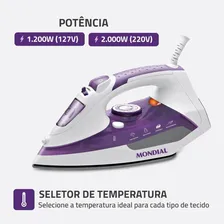 Ferro A Vapor Ceramic Express F-40 2000w Branco/roxo Mondial 220v Foto mini  2
