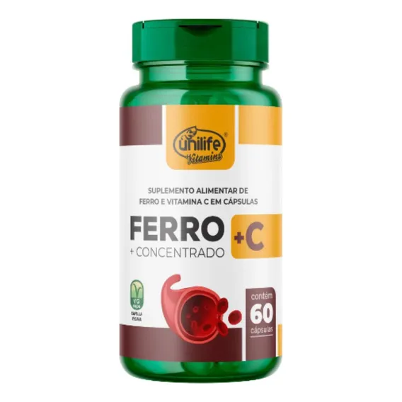 Ferro + Vitamina C 500mg Unilife 60 Cápsulas Sabor Natural Foto 1
