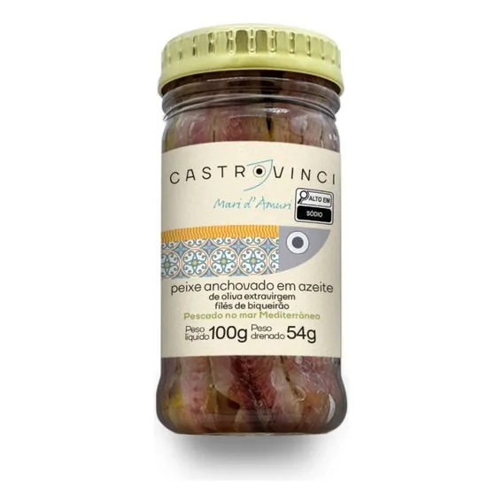 Filé Anchovas Em Azeite Castrovinci Filé De Biqueirão 100g Foto 1