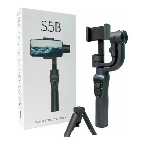 Filmagem celular S5b Gimbal Steady Cam de 3 eixos com tripé preto Foto 1