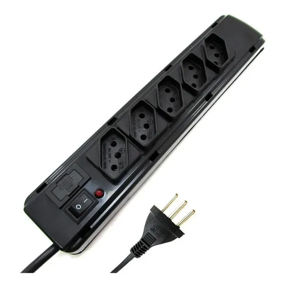 Filtro De Linha 5 Tomadas De Pvc Preto Impacto Eletronics Foto 1