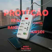 Filtro De Linha Profissional ExtensĂŁo ElĂ©trica RĂ©gua Energia Rack Usb Tipo C Bivolt Protetor EletrĂŽnico Tomadas Espaçadas FusĂvel RuĂdo Usb-c MĂșltiplas Surto Geladeira Computador Smart Foto mini 2