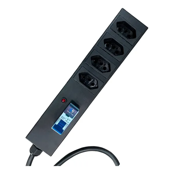 Filtro Linha Metalico 20a 4 Tomadas Regua Disjuntor Protetor Cor Preto 127/220V Foto 1