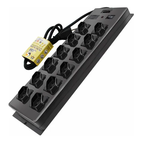 Filtro Linha Régua 12 Tomadas 10a Bivolt Certificado Preto 127V/220V Foto 1