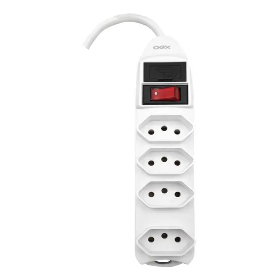 Filtro Linha Regua Extensao 4 Entradas 1,5m Oex Tm102 Branco Foto 1