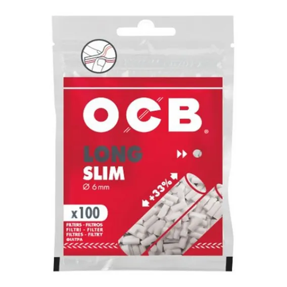 Filtro Para Cigarro Ocb Long Slim 6mm Pacote Com 100 Foto 1