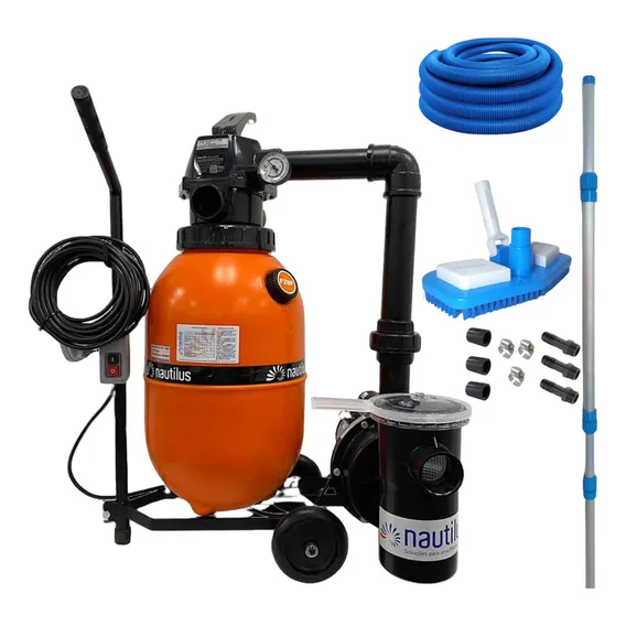 Filtro Piscina Carrinho Kit Limpeza Completo Mangueira Cabo Foto 1