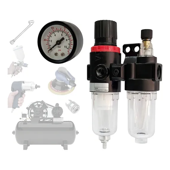 Filtro Regulador Ar Compressor 1/4 Completo + Lubrificador Foto 1