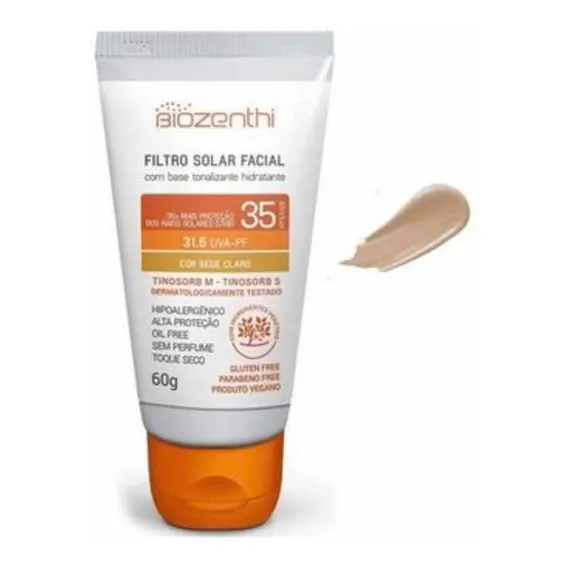 Filtro Solar Fps 35 Uva Bege Claro - 60g - Vegano - Sem Parabenos E Glúten - Sem Testes Em Animais - Vegano Foto 1